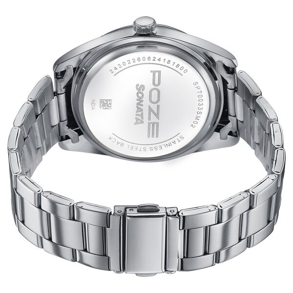 Sonata Poze Quartz Analog Blue Dial Silver Metal Strap Watch For Men - image number 5