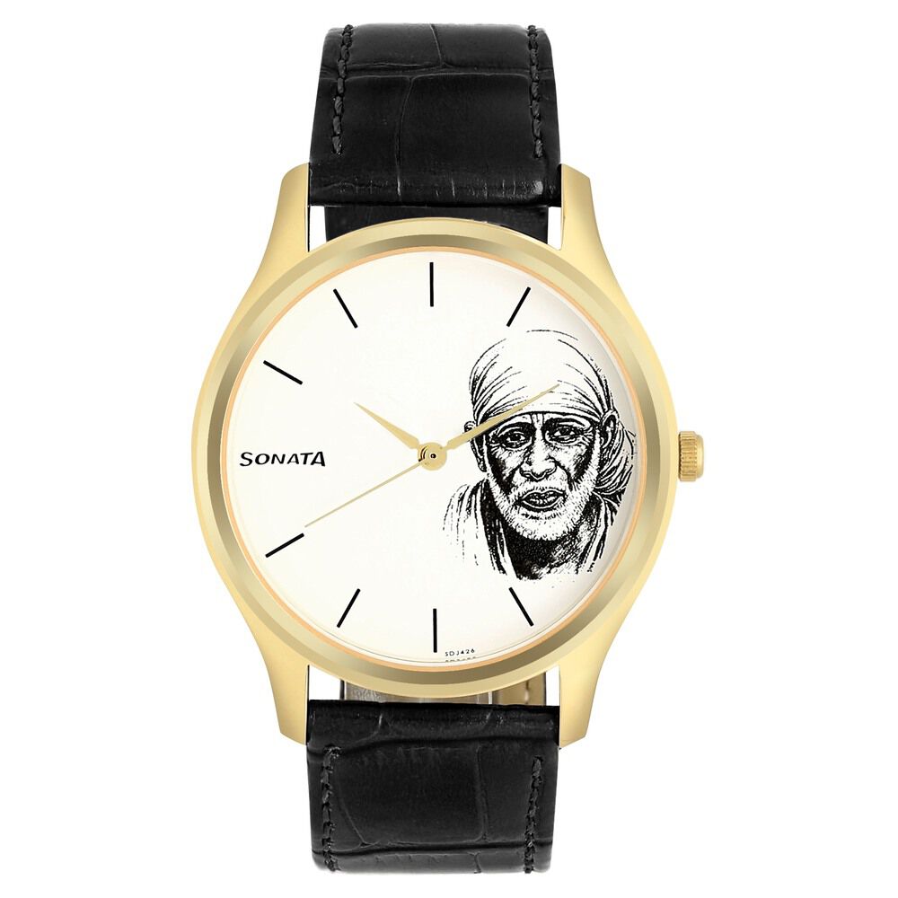 Buy Online Sonata Quartz Analog White Dial Leather Strap Watch for Men 77082yl04 p Sonata