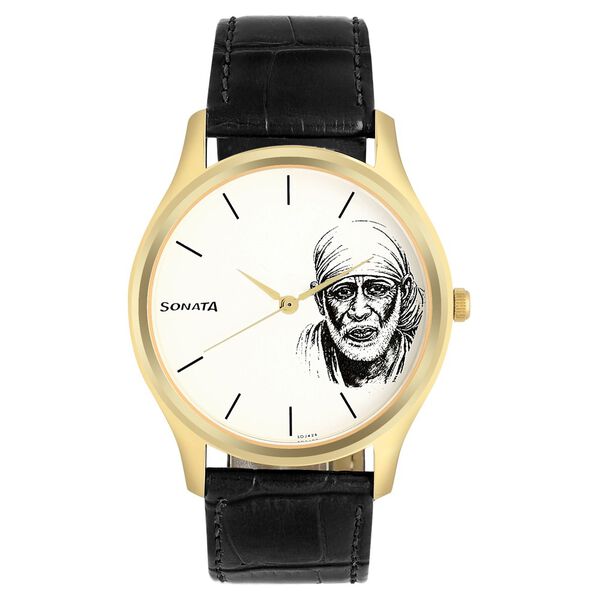 Sonata Quartz Analog White Dial Leather Strap Watch for Men - image number 0