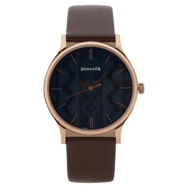 Knot Blue Dial Leather Strap Watch for Men - image number 1