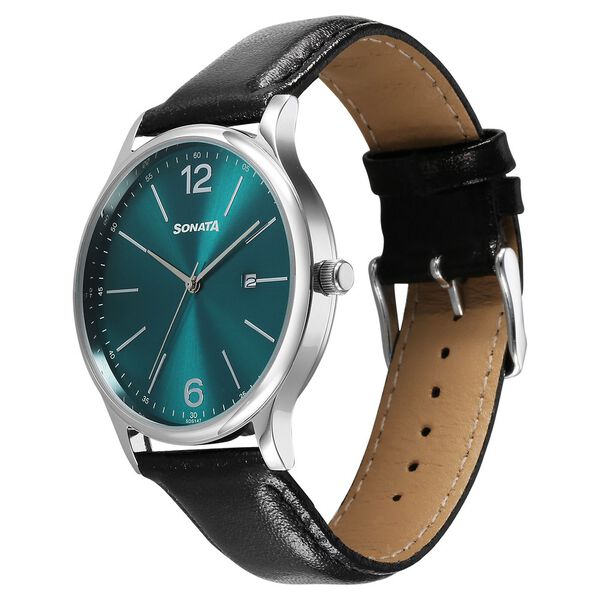 Sonata Aspire Quartz Analog with Date Green Dial Leather Strap Watch For Men - image number 1