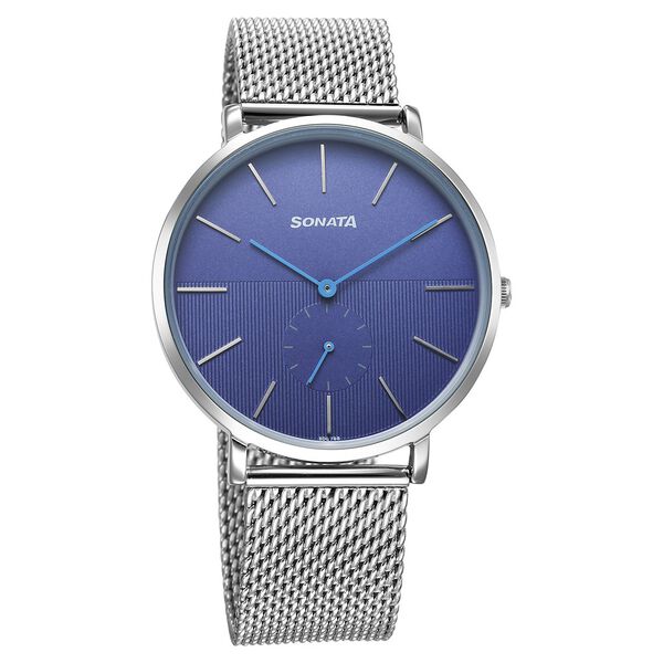 Sonata Ascent Quartz Analog Blue Dial Stainless Steel Strap Watch For Men - image number 0