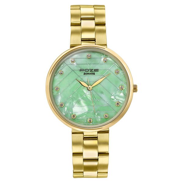 Sonata Poze Quartz Analog Green Dial Golden Colour Stainless Steel Strap Watch For Women - image number 1
