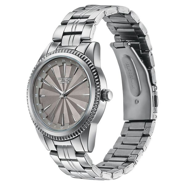 Poze By Sonata Quartz Analog Beige Dial Silver Metal Strap Watch For Men - image number 4