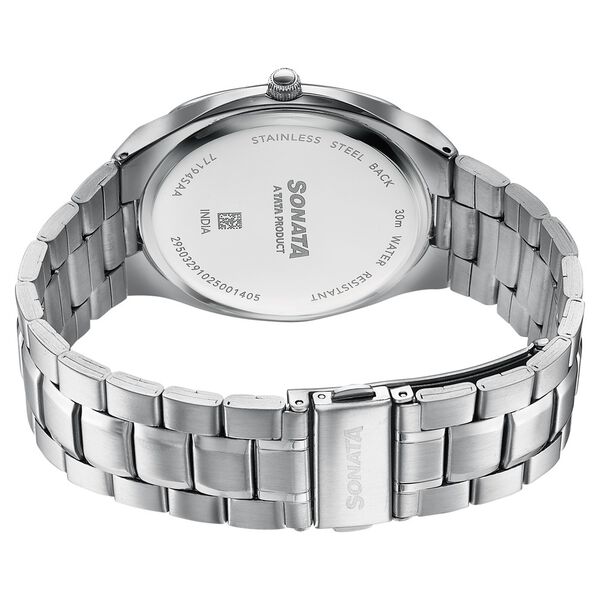 Sonata Festive Quartz Analog Peach Dial Silver Metal Strap Watch For Men - image number 5