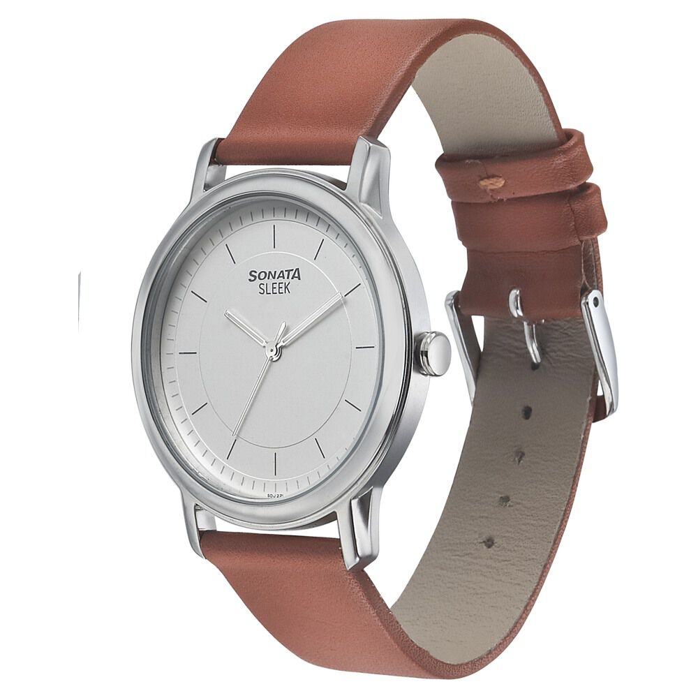 Buy Online Sonata Quartz Analog White Dial Leather Strap Watch for Men np7128sl03 Sonata