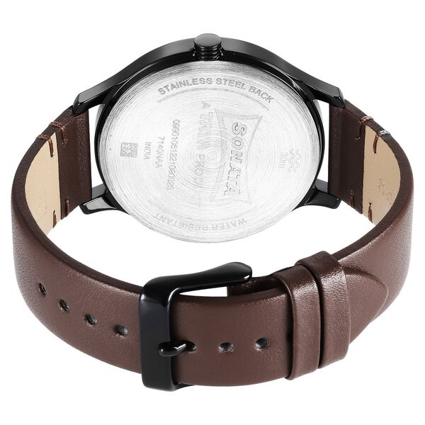 Sonata Quartz Multifunction Brown Dial Leather Strap Watch for Men - image number 3