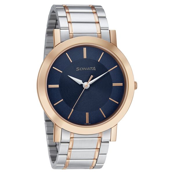 Sonata Quartz Analog Blue Dial Stainless Steel Strap Watch for Men - image number 0