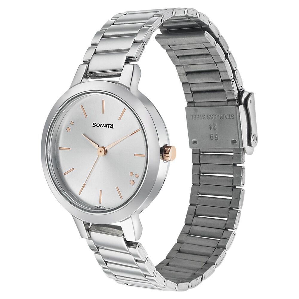 Buy Online Sonata Play Silver Dial Women Watch With Stainless Steel Strap ns8141km02 Sonata