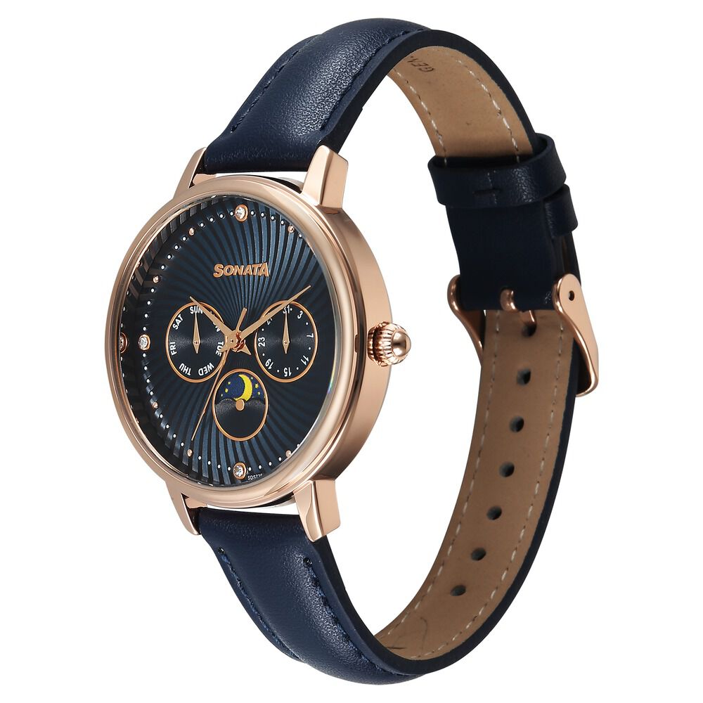 Buy Online Sonata Festive Quartz Multifunction Blue Dial Leather