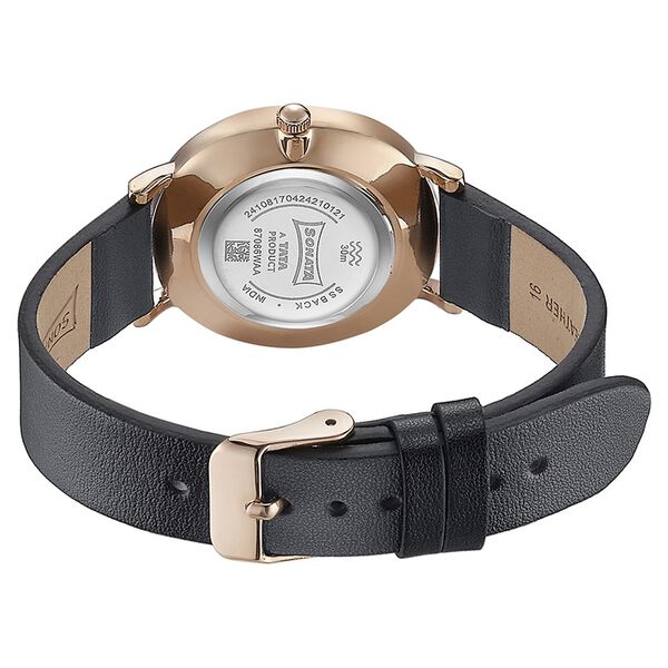 Sonata Quartz Analog Black Dial Black Leather Strap Watch For Women - image number 5