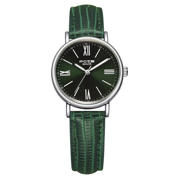 Poze by Sonata Quartz Analog Green Dial PU Leather Strap Watch for Women - image number 0