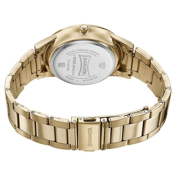 Sonata Quartz Analog Green Dial Golden Stainless Steel Strap Watch For Men - image number 5
