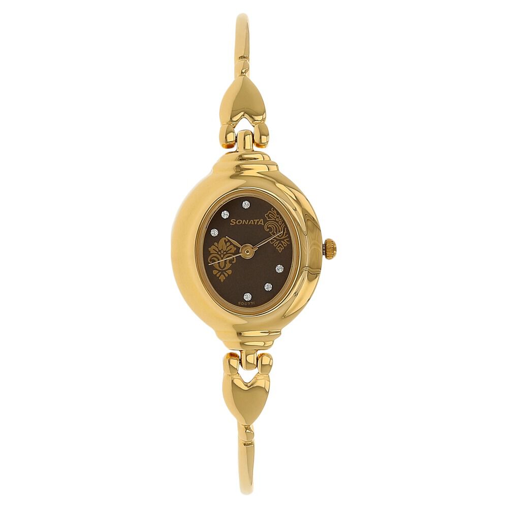 Sonata Quartz Analog Brown Dial Metal Strap Watch for Women