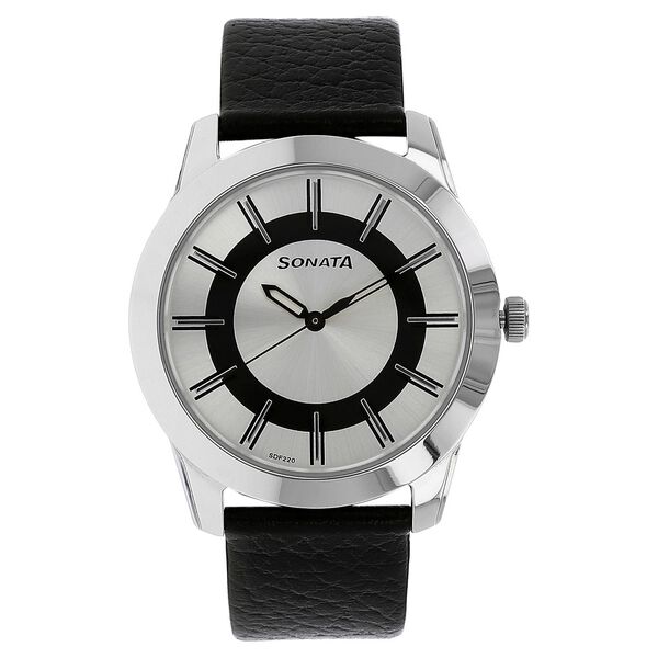 Sonata Quartz Analog Silver Dial Leather Strap Watch for Men - image number 0