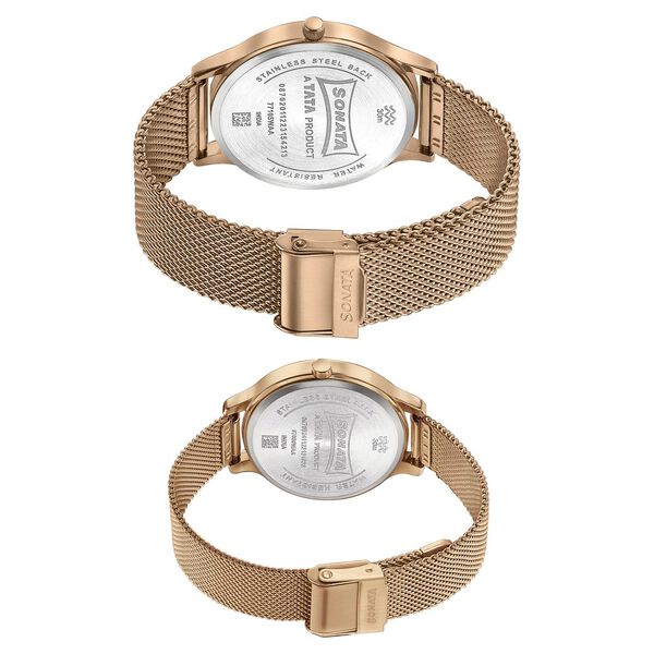 Sonata Modern Bandhan Quartz Analog Black Dial Rose Gold Stainless Steel Strap Watch For Couple - image number 4