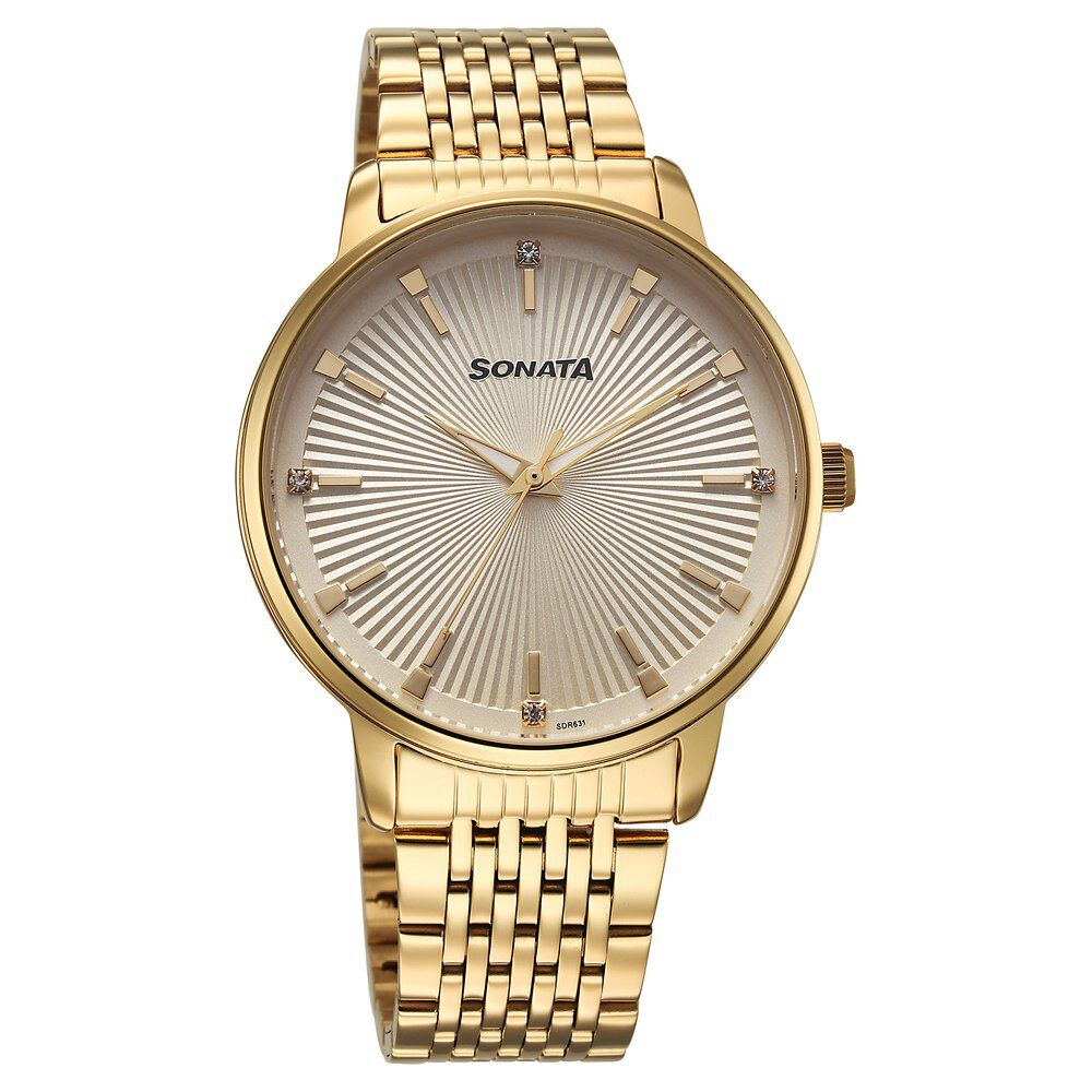 Sonata Eternia Quartz Analog Golden Dial Metal Strap Watch For Men-picture-32