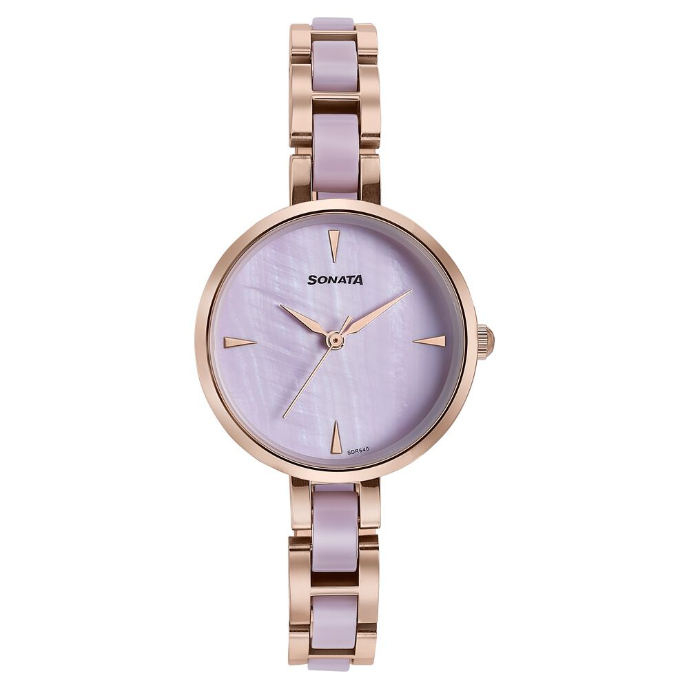 Sonata Wedding Edit Quartz Analog Purple Dial Stainless Steel With Acetate Strap Watch For Women-image-4