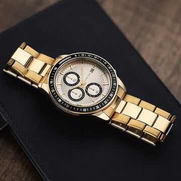 Sonata Chronos Quartz Analog with Date Silver Dial Golden Colour Stainless Steel Strap Watch For Men