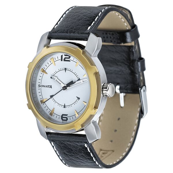 Sonata Quartz Analog White Dial Leather Strap Watch for Men - image number 0