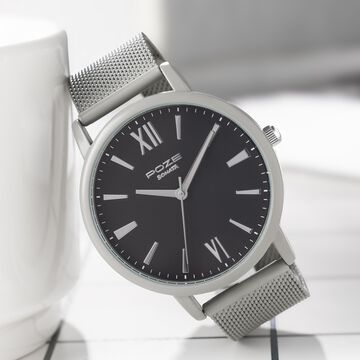 Sonata Poze Quartz Analog Black Round Dial Grey Mesh Strap Watch For Men