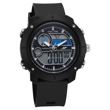 SF Zest Quartz Analog Digital Dial Black Polyurethane Strap Watch For Men