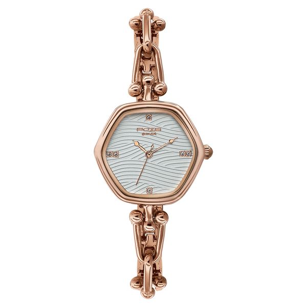 Poze Poze Quartz Analog White Dial Rose Gold Metal Strap Watch For Women - image number 1