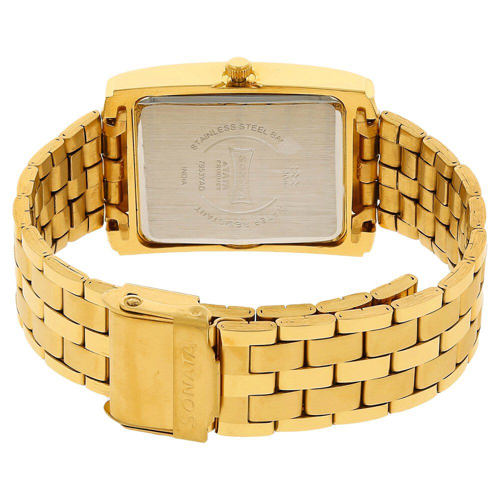 Buy Online Sonata Quartz Analog with Day and Date Champagne Dial Stainless Steel Strap Watch for Men ns7953ym04 Sonata