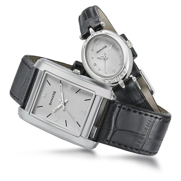Sonata Quartz Analog White Dial Leather Strap Watch for Couple - image number 3