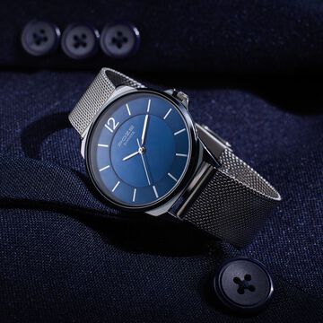 Sonata Poze Quartz Analog Blue Dial Silver Color Stainless Steel Strap Watch For Men
