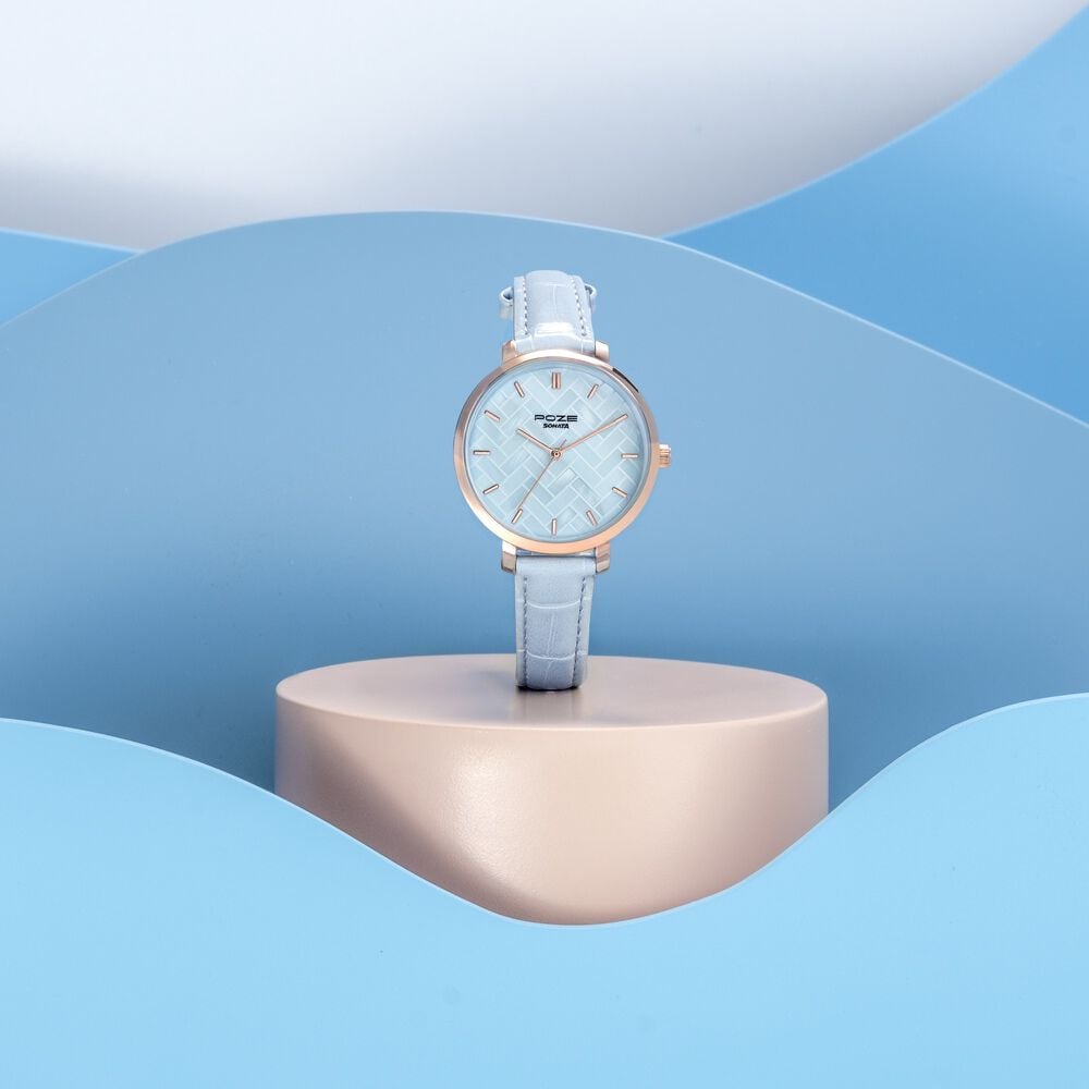 Sonata Poze Quartz Analog Blue Dial Blue Colour Leather Strap Watch For Women-image-11