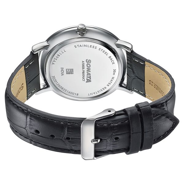 Sonata Verve Quartz Analog Silver Dial Black Leather Strap Watch For Men - image number 5