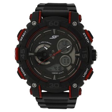 SF Quartz Analog Digital Black Dial Plastic Strap Watch for Men