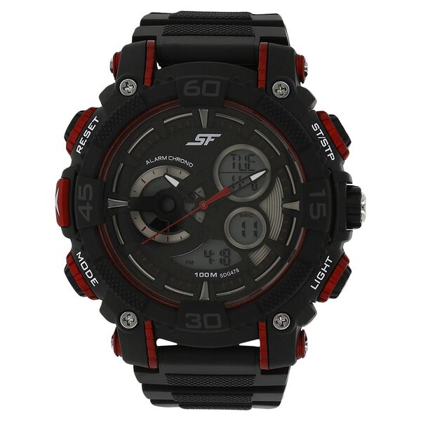 SF Quartz Analog Digital Black Dial Plastic Strap Watch for Men - image number 0