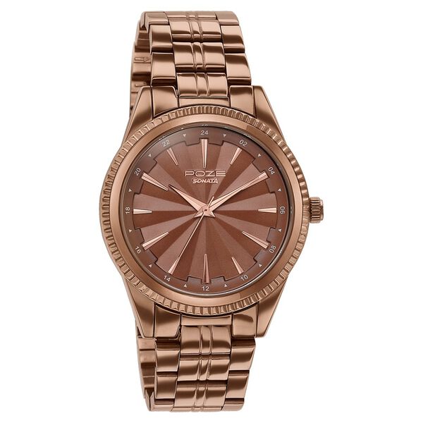 Poze By Sonata Quartz Analog Brown Dial Brown Metal Strap Watch For Men - image number 2