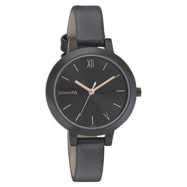 Sonata Quartz Analog Black Dial Leather Strap Watch for Women - image number 0
