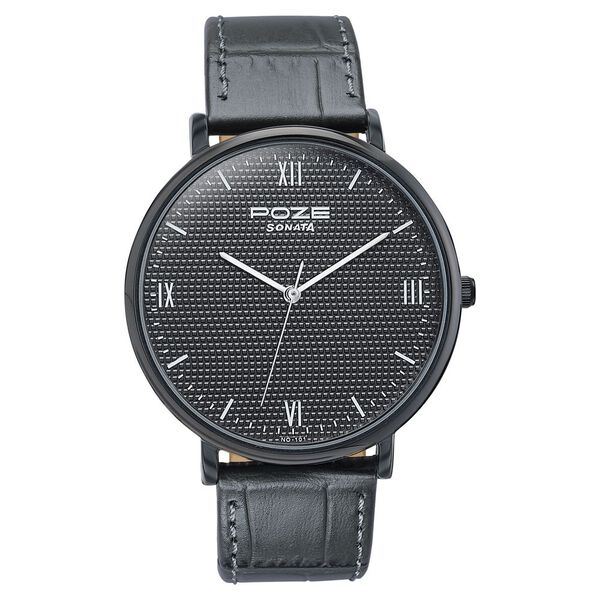 Sonata Poze Quartz Analog Black Dial Leather Strap Watch For Men - image number 1