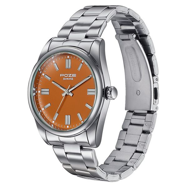 Poze Poze Quartz Analog Brown Dial Silver Metal Strap Watch For Men - image number 4