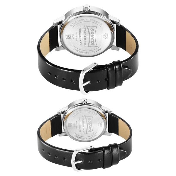 Sonata Pairs Quartz Analog Silver Dial Leather Strap Watch for Couple - image number 3