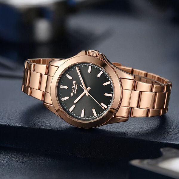 Sonata Poze Quartz Analog Black Dial Rose Gold Stainless Steel Strap Watch For Men - image number 0