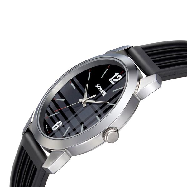 Sonata Smart Plaid Quartz Analog Black Dial TPU Strap Watch for Men - image number 2