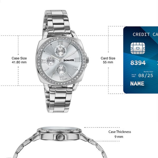 Sonata Festive Quartz Multifunction Silver Dial Silver Metal Strap Watch For Women - image number 3