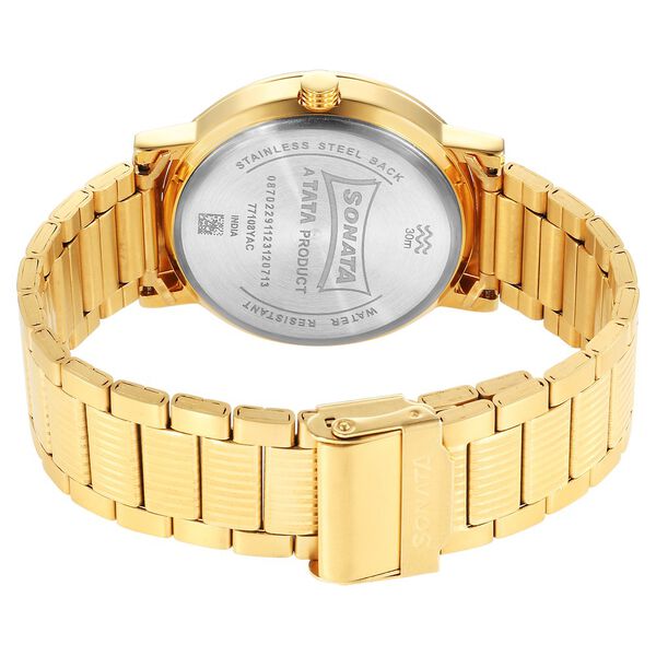 Sonata Utsav Quartz Analog with Day and Date Champagne Dial Stainless Steel Strap Watch for Men - image number 3
