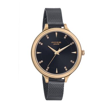 Sonata Poze Quartz Analog Black Dial Metal Strap Watch for Women