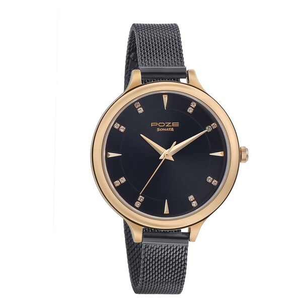 Sonata Poze Quartz Analog Black Dial Metal Strap Watch for Women - image number 0