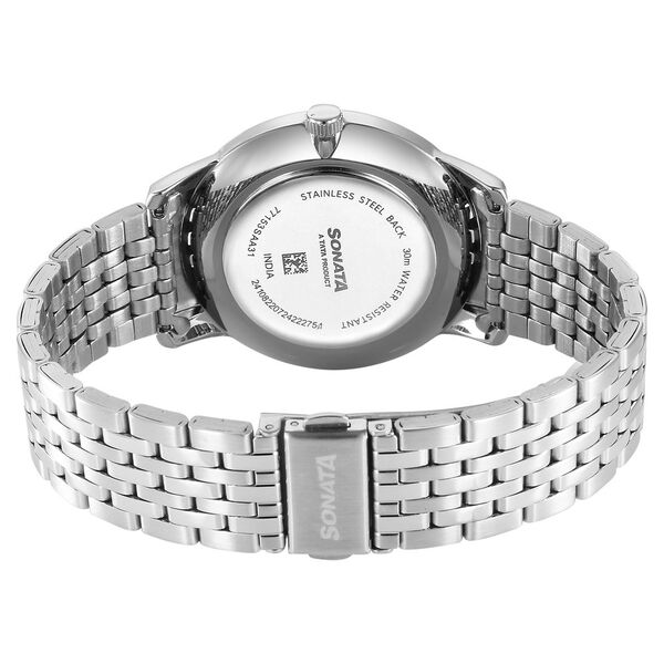 Sonata Wedding Quartz Analog Black Dial Stainless Steel Strap Watch For Men - image number 3