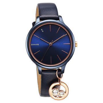 Sonata Blush Quartz Analog Blue dial Leather Strap Watch for Women