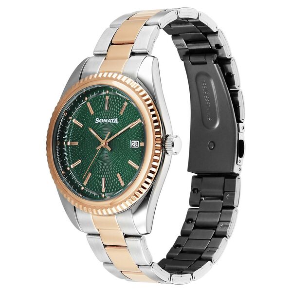 Sonata Festive Quartz Analog with Date Green Dial Metal Strap Watch For Men - image number 2