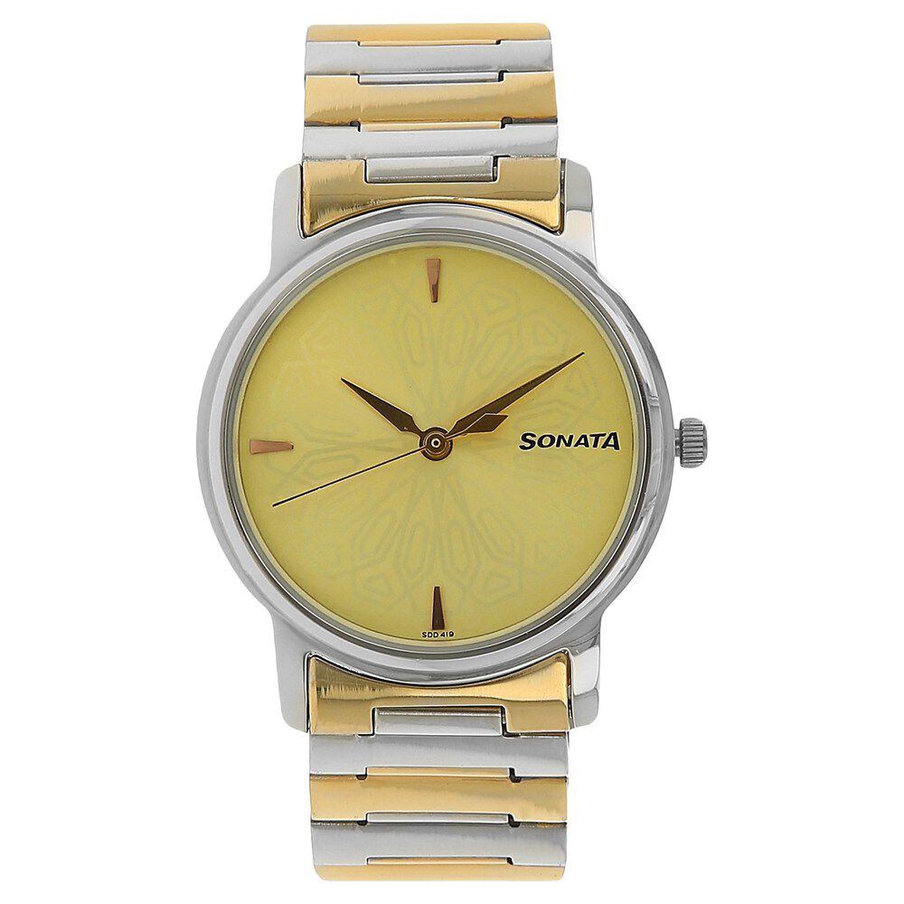 Buy Online Sonata Quartz Analog Champagne Dial Stainless Steel Strap Watch for Men 1013bm13c Sonata