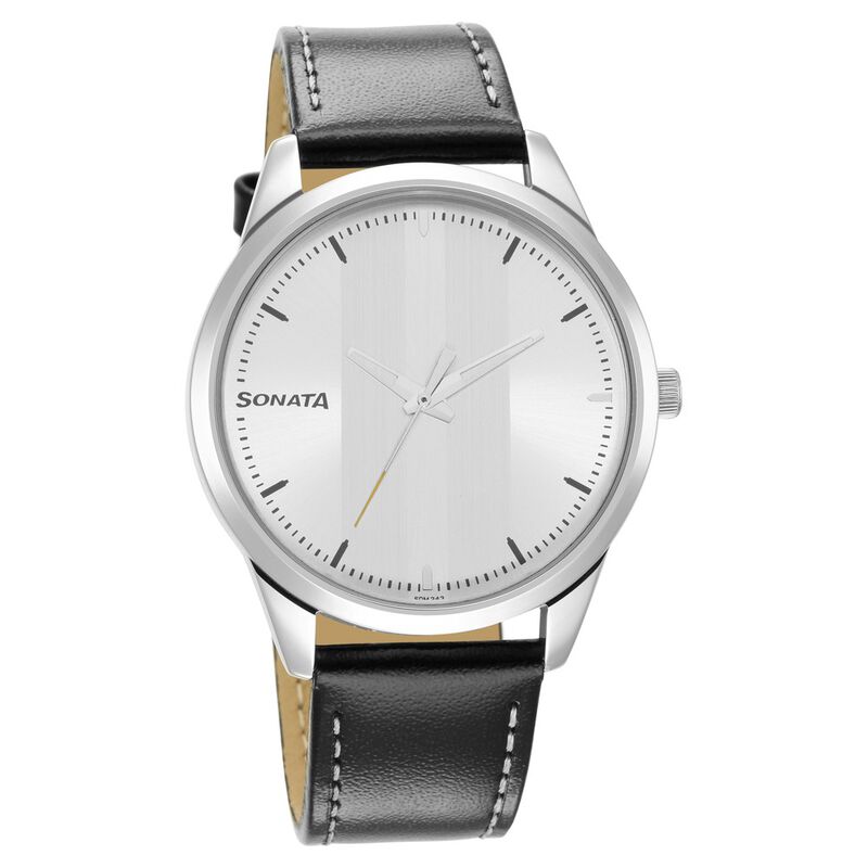 Sonata Force Quartz Analog Silver Dial Leather Strap Watch for Men
